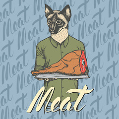 Image showing Vector cat with meat ham illustration