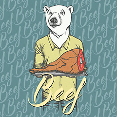 Image showing Vector white bear with meat ham illustration