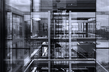 Image showing Abstract window reflections in morden office building.