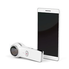 Image showing 360 degree camera and smartphone