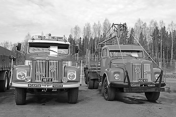 Image showing Two Classic Scania 76 Trucks on Display