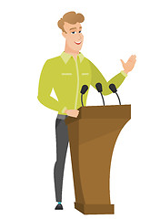 Image showing Politician giving a speech from tribune.