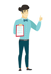 Image showing Businessman with clipboard giving thumb up.