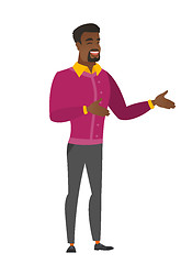 Image showing African-american happy businessman gesturing.