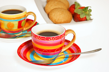 Image showing Coffee , biscuits and strawberries