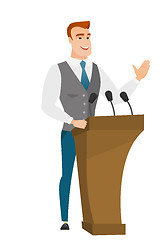 Image showing Politician giving a speech from tribune.