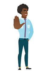Image showing Caucasian business man showing palm hand.