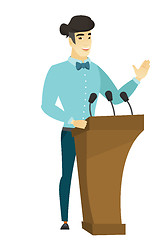 Image showing Politician giving a speech from tribune.