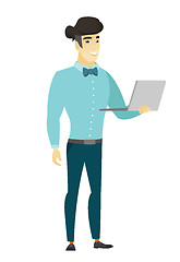 Image showing Business man using laptop vector illustration.