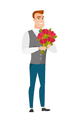 Image showing Caucasian businessman holding a bouquet of flowers