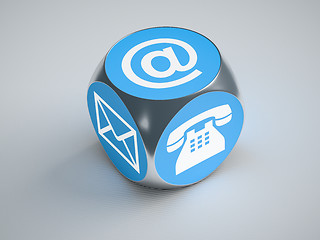 Image showing turquoise cube with signs for email phone and letter