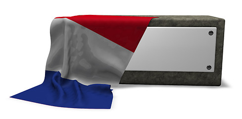 Image showing stone socket with blank sign and flag of france - 3d rendering