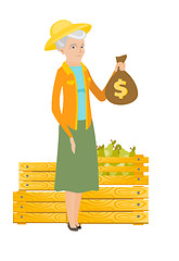 Image showing Senior caucasian farmer holding a money bag.