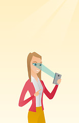 Image showing Woman using iris scanner to unlock mobile phone.