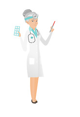 Image showing Otolaryngologist holding thermometer and pills.