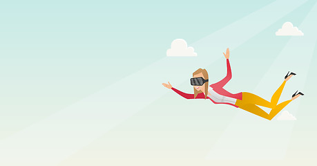 Image showing Business woman in vr headset flying in the sky.