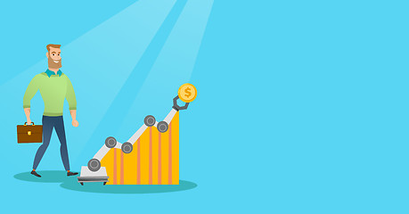 Image showing Man looking at profit chart with robotic arm.