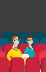 Image showing Caucasian couple watching 3D movie in the theatre.