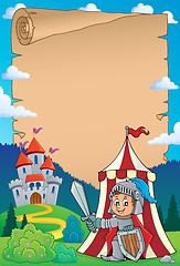 Image showing Parchment with knight by tent theme 1