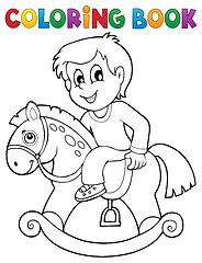 Image showing Coloring book boy on rocking horse