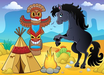 Image showing Horse in Native American campsite