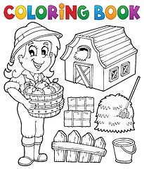 Image showing Coloring book girl and farm objects