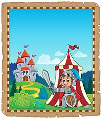 Image showing Parchment with knight by tent theme 2