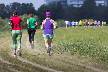 Image showing Group of young people on Outdoor cross-country running marathon