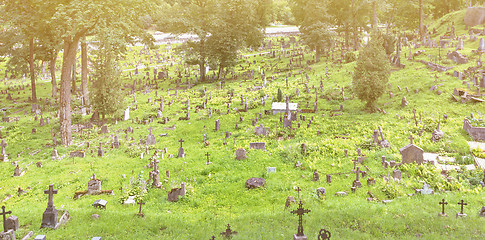 Image showing Old abandoned graveyard cemetery