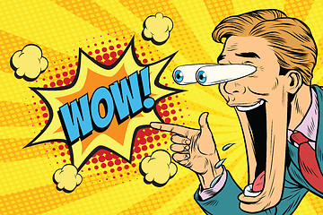 Image showing Hyper expressive reaction cartoon wow man face, big eyes and wid