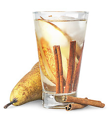 Image showing Pear and cinnamon in sweaty glass of lemonade