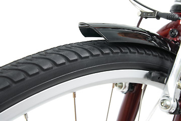 Image showing Closeup of a front bicycle wheel