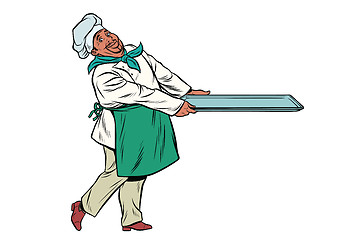 Image showing African Chef cook with tray of food