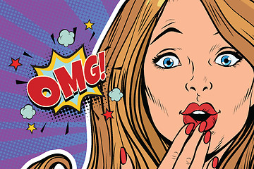 Image showing OMG surprised pop art woman face