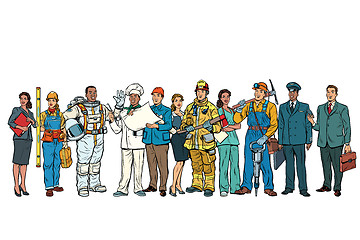 Image showing Set people of different professions standing in a row on white b