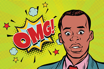 Image showing omg pop art African man surprise illustration