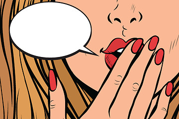 Image showing comic bubble closeup of female hand closed mouth