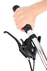 Image showing Hand holding bicycle handlebar