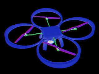 Image showing Drone, quadrocopter, with photo camera flying. 3d render. Anagly