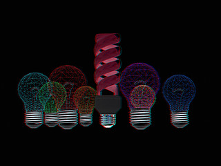 Image showing energy-saving lamps. 3D illustration. Anaglyph. View with red/cy