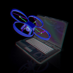 Image showing Drone and laptop. 3D render. Anaglyph. View with red/cyan glasse