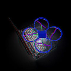 Image showing Drone and laptop. 3D render. Anaglyph. View with red/cyan glasse