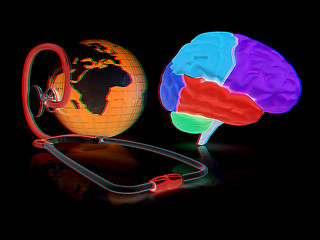 Image showing stethoscope, globe, brain - global medical concept. 3d illustrat