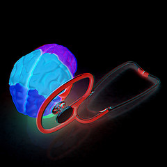 Image showing stethoscope and brain. 3d illustration. Anaglyph. View with red/