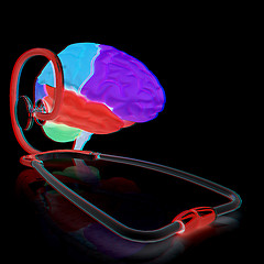 Image showing stethoscope and brain. 3d illustration. Anaglyph. View with red/