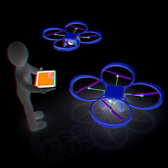 Image showing 3d white people. Man flying a white drone with camera. 3D render