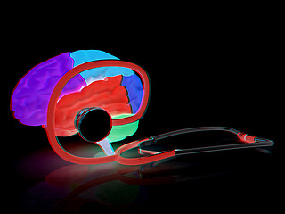 Image showing stethoscope and brain. 3d illustration. Anaglyph. View with red/