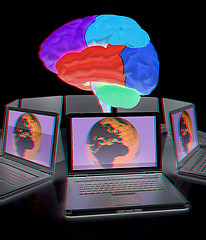 Image showing Global computer brain connected to the network. 3d render. Anagl