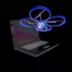 Image showing Drone and laptop. 3D render. Anaglyph. View with red/cyan glasse