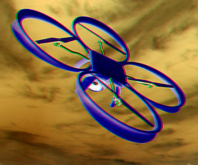 Image showing Drone, quadrocopter, with photo camera against the sky. 3D illus